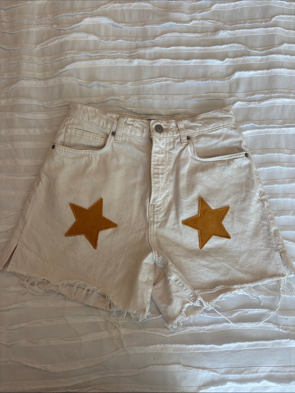 Reformation white star denim shorts